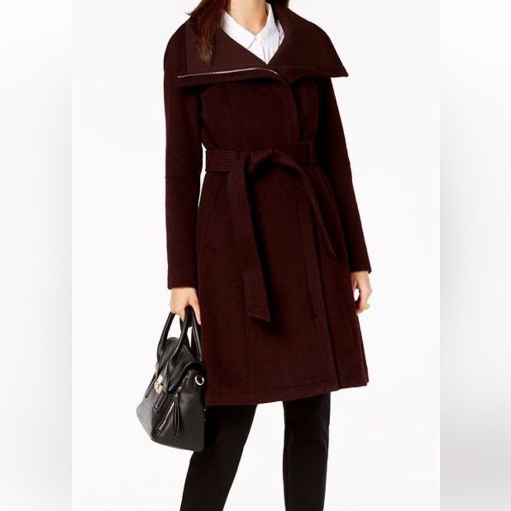 Burgandy Mid-length Belted Winter Coat
